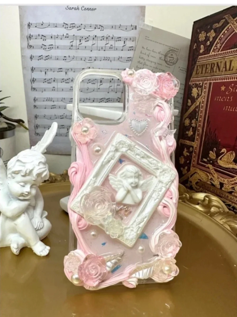 iPhone 12/12pro Baroque Butterfly and angel Phone Case, Handmade